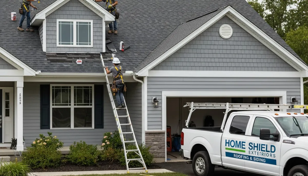 Vinyl siding contractors repairing storm-damaged home exterior in Buffalo, NY