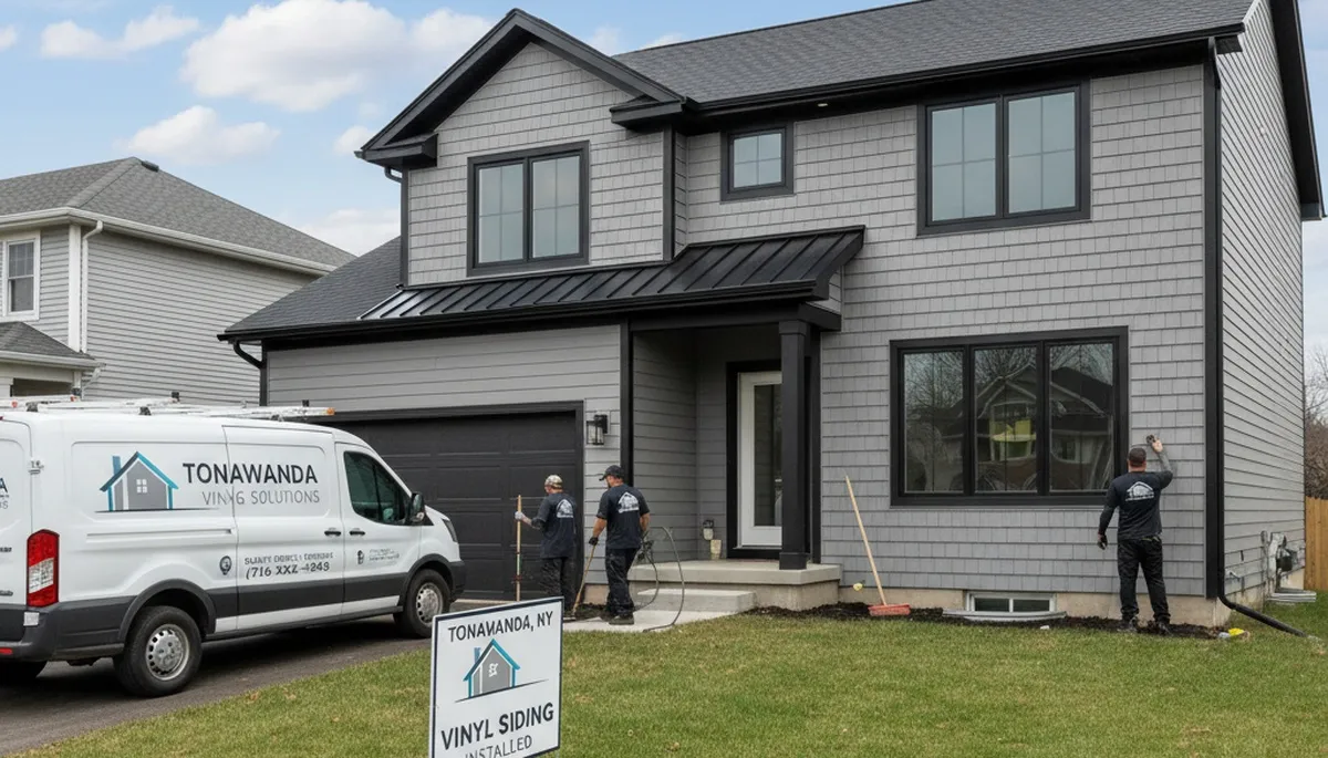 Professional vinyl siding contractors in Buffalo NY installing durable home exterior siding